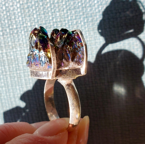 New Titanium Druzy 925 Silver Ring. - Picture 5 of 11